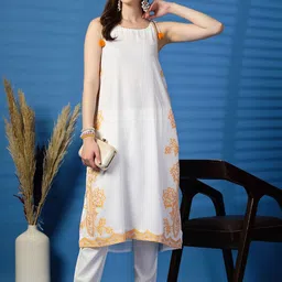 Sangria Floral Printed Sleeveless Cotton Straight Kurta-picture-14