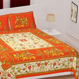 Myntra Elegant Homes Ethnic Motifs 144 TC Queen Cotton Bedsheet with 2 Pillow Covers-image-60