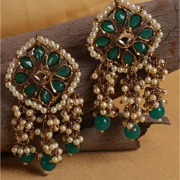 Anouk Gold-Plated Artificial Beads Contemporary Shaped Drop Earrings-19