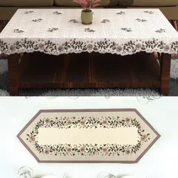 Aura Cream-Coloured 2 Pieces Ethnic Motifs Printed Cotton 4-Seater Table Cover-33