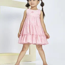 Peppermint Girls Self Design Round Neck Sleeveless Tiered A-Line Dress-image-44