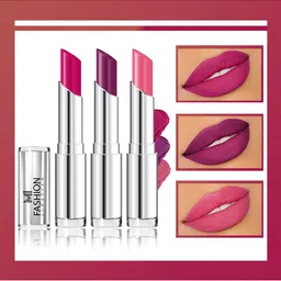 MI FASHION Set Of 3 Creme Matte Long Lasting Lipstick-10.5g-Magenta-Palatinate Purple-Light Carmine Pink-34
