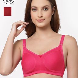 Floret Magenta & Maroon Non-Padded Super Support Minimizer Bra Pack Of 2  T3033_Magenta-Merlot_30C-53
