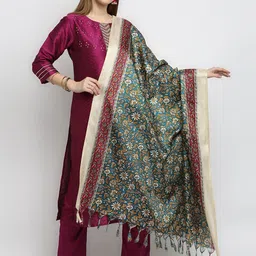 Dupatta Bazaar Green & White Printed Art Silk Dupatta-15
