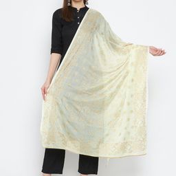 Clora Creation Cream-Coloured & Gold-Toned Ethnic Motifs Printed Dupatta with Gotta Patti-16