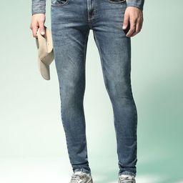 Flying Machine Men Blue & Grey Melange Skinny Fit Mid-Rise Clean Look Jeans-picture-16