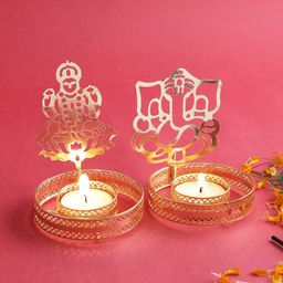 Aapno Rajasthan Set Of 2 Gold-Toned Lakshmi Ganesh Diya-47