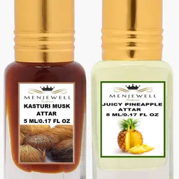 Menjewell Set of 2 Brown & Light Yellow Kasturi Musk &  Juicy Pineapple Attar-12