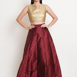 Purple State Women Maroon & Gold-Toned Ready to Wear Lehenga & Blouse-image-17