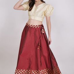 Frolic Rolic V-Neck Puffed Sleeves Silk Ready to Wear Lehenga & Blouse-picture-20
