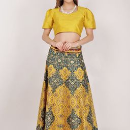 Frolic Rolic Printed V-Neck Puffed Sleeves Ready to Wear Lehenga & Blouse-image-83