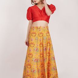 Frolic Rolic Printed V-Neck Puffed Sleeves Ready to Wear Lehenga & Blouse-picture-12