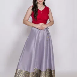 Frolic Rolic V Neck Sleeveless Ready To Wear Blouse With Woven Design Lehenga-image-26