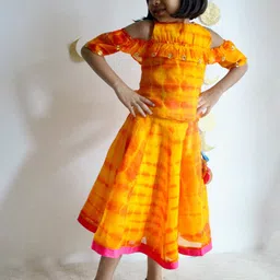 charkhee Girls Tie & Dye Dyed Cold Shoulder Sleeves Ready to Wear Lehenga & Choli-56