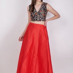 Frolic Rolic Floral Printed V Neck Puff Sleeveless Ready To Wear Blouse & Lehenga-picture-15