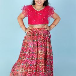 KID1 Girls Pink & Blue Embroidered Ready to Wear Lehenga &-image-26