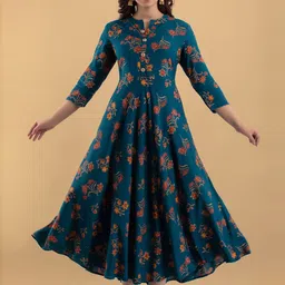 NAYRAH Women Teal & Yellow Floral Printed Floral Kurta-image-86