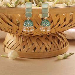 Zaveri Pearls Gold-Plated Stone-Studded & Beaded Contemporary Jhumkas-82
