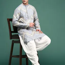 Ramas Embroidered Mandarin Collar Long Sleeves Gotta Patti Cotton Kurta-18