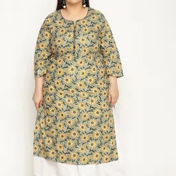 Sringam Women Green Floral Printed Gotta Patti Kurta-image-57