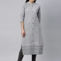 Marcia Women Grey Geometric Checked Gotta Patti Kurta-image-74