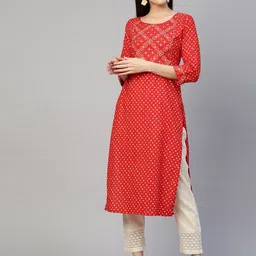 FASHOR Women Red Ethnic Motifs Printed Gotta Patti Kurta-picture-49