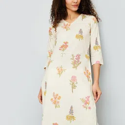 max Floral Printed V-Neck Straight Cotton Kurta-39