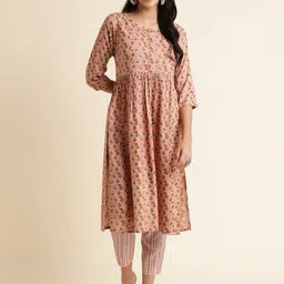 Fabclub Floral Printed A-Line Gotta Patti Kurta with Trousers-picture-29