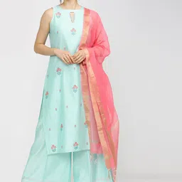 Vishudh Women Green Ethnic Motifs Embroidered Regular Kurta with Palazzos & With Dupatta-picture-21