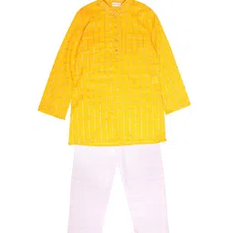 My Little Lambs Boys Yellow & White Checked Pure Cotton Kurta with Pyjamas-26