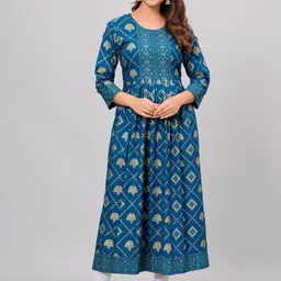 SAABHI Round Neck Ethnic Printed Mirror Work Anarkali Kurta-46