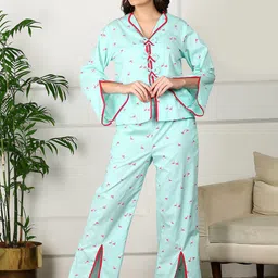 Golden Kite Women Graphic Printed Lapel Collar Long Sleeves Pure Cotton Night suit-picture-31