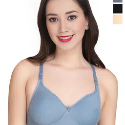 Liigne Pack of 3 Full Coverage Non Padded Cotton Bras-picture-51