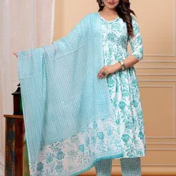 Art Avenue Floral Printed Empire V-Neck Anarkali Kurta With Trousers & Dupatta-picture-48