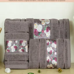 Myntra Elegant Homes Brown 3 Piece Printed Cotton 450 GSM Towel Set-10