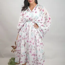 GO BOUJEE Floral Printed Kimono Sleeves Kaftan Midi Dress-image-99
