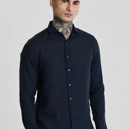 Snitch Men Smart Slim Fit Spread Collar Solid Linen Casual Shirt-picture-24