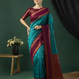 HI FI NX Ethnic Motifs Zari Pure Silk Banarasi Saree-image-81
