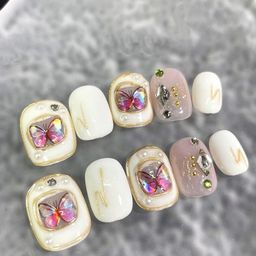 GLOW CUPID Set Of 10 Reusable Press On Nails - Butterfly Bliss-21