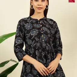 THE FAB FACTORY Women Pack Of 2 Floral Printed Gathered Mandarin Collar Empire Top-picture-36