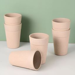 eha Beige 6 Pieces Striped Matte Cups-350 ml Each-image-58