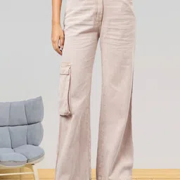 all about you Women Flared High-Rise Cotton Cargo Style Jeans-25