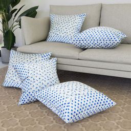 Aura White & Blue 5 Pieces PrintedCotton Cushion Covers-image-40