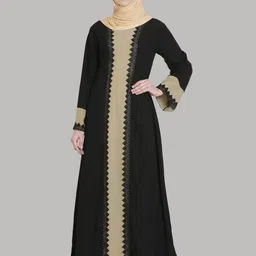 MOMIN LIBAS Women Black & Beige Solid Lace Abaya Burqa-image-35