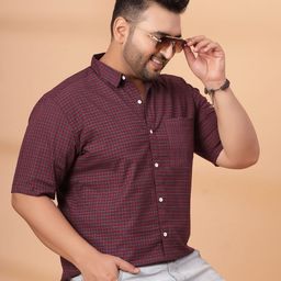 Rigo Men Plus Size Comfort Fit Micro Checked Spread Collar Pure Cotton Casual Shirt-picture-44