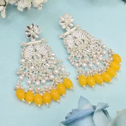 MEIRA JEWELLERY Silver Plated Kundan Stones Studded & Pearls Beaded Circular Chandbalis-13