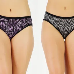 GOTO Pack Of 2 Mid Rise Bikini Briefs Cotton-Print-penty Purple Zig Zag 2ps-picture-10