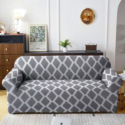 HOSTA HOMES Grey & Off White Printed Polyester 3 Piece Sofa Cover With Arms-image-44