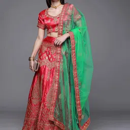 Sangria Embroidered Satin Silk Semi-Stitched Lehenga Choli-picture-12