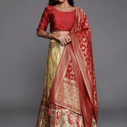 Sangria Beige Woven Design Semi-Stitched Lehenga Choli-31